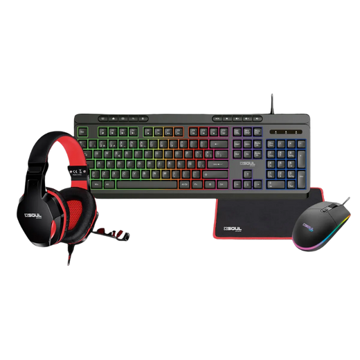 Kit Gamer Soul 4 En 1: Teclado + Mouse + Auricular + Mousepad Compatible con Pc Ps4 Ps5 Xbox