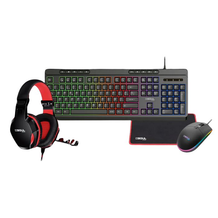 Kit Gamer Soul 4 En 1: Teclado + Mouse + Auricular + Mousepad Compatible con Pc Ps4 Ps5 Xbox