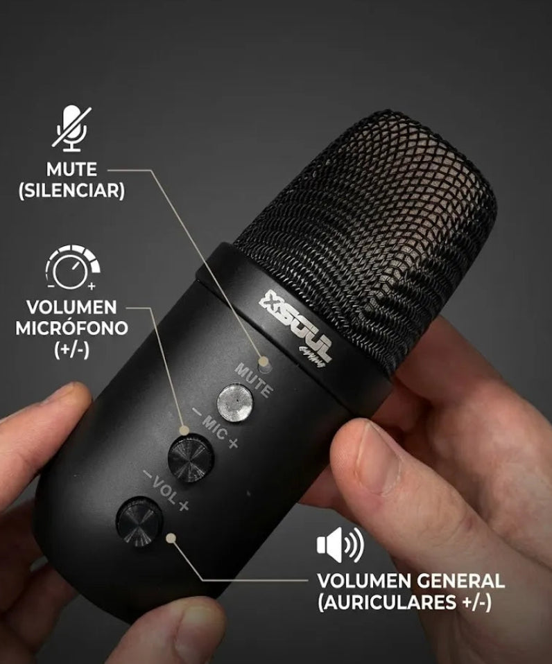 Micrófono Gamer RGB Soul XMIC 450 para Streaming y Gaming | Brazo + Base + Antipop Incluidos