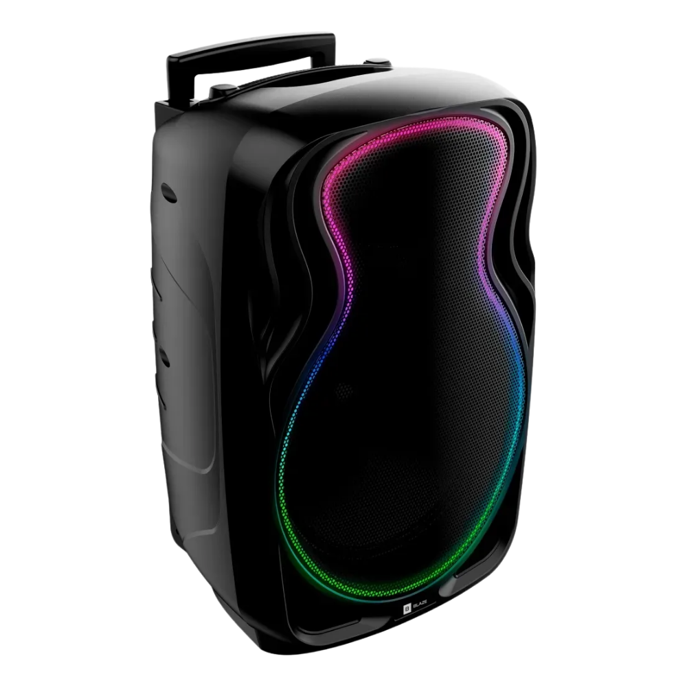 Parlante Portátil Bluetooth Blaze Audio NOV02 Bafle Inalámbrico 12 Pulgadas 300W Batería Litio Recargable 19hs TWS Karaoke Bass Reflex Micrófono y Control Incluido Luces LED RGB USB Radio FM Negro 6kg