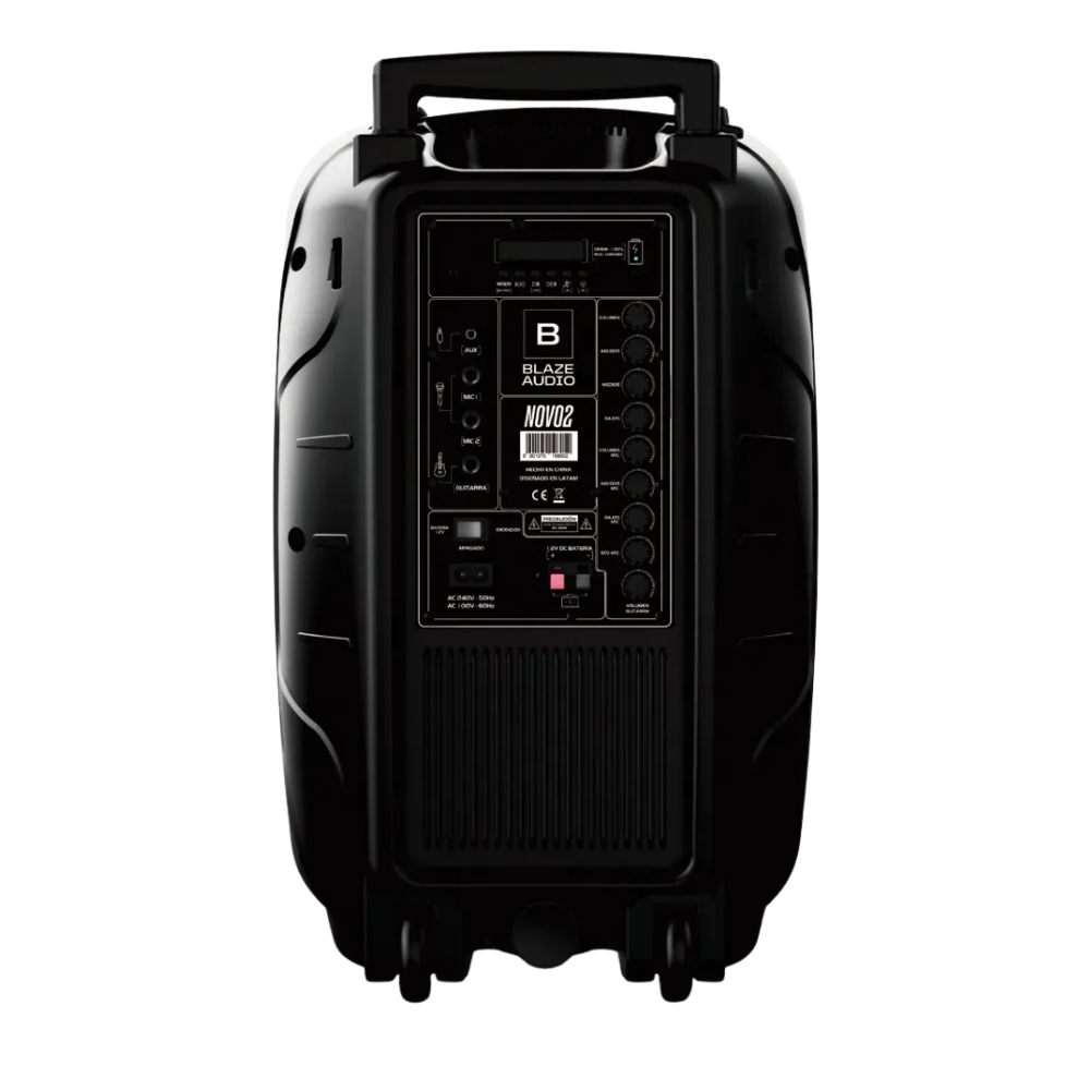 Parlante Portátil Bluetooth Blaze Audio NOV02 Bafle Inalámbrico 12 Pulgadas 300W Batería Litio Recargable 19hs TWS Karaoke Bass Reflex Micrófono y Control Incluido Luces LED RGB USB Radio FM Negro 6kg