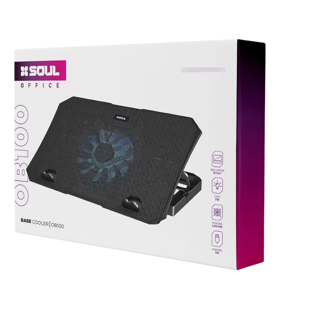Base Cooler Notebook Soul OB 100 USB con Luz LED 1000 RPM