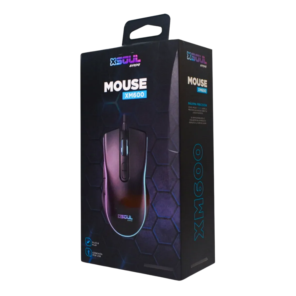 Mouse Gamer Soul XM600 RGB - 3600 DPI - Negro