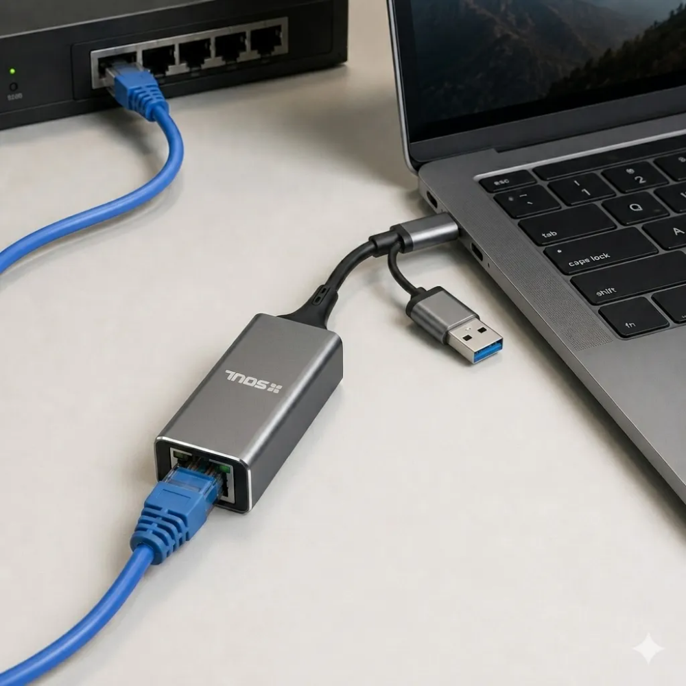Adaptador de Red Ethernet USB C USB A RJ45 LAN 2 en 1