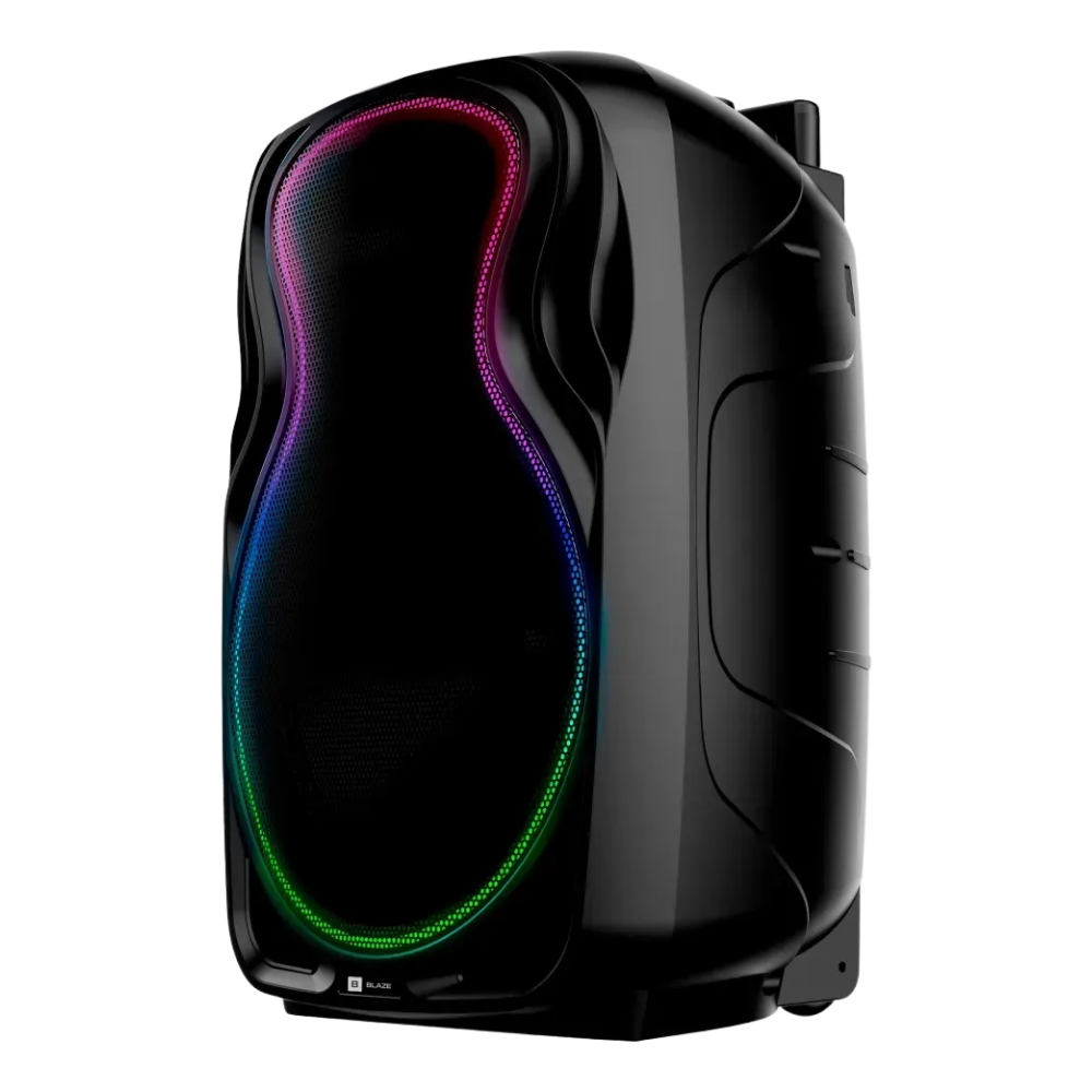 Parlante Portátil Bluetooth Blaze Audio NOV02 Bafle Inalámbrico 12 Pulgadas 300W Batería Litio Recargable 19hs TWS Karaoke Bass Reflex Micrófono y Control Incluido Luces LED RGB USB Radio FM Negro 6kg