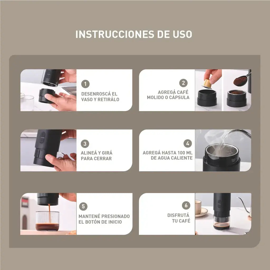Cafetera Espresso Portátil NOAX | Cápsulas + Café Molido | 20 Bar, Recargable USB-C