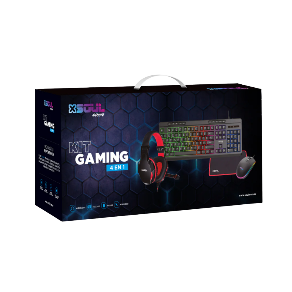Kit Gamer Soul 4 En 1: Teclado + Mouse + Auricular + Mousepad Compatible con Pc Ps4 Ps5 Xbox