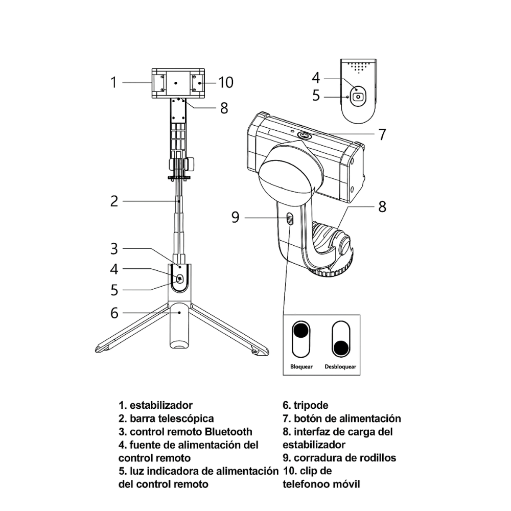 Estabilizador Gimbal Para Celular Trípode 4 en 1 Palo Selfie
