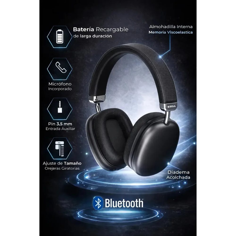Auricular Inalámbricos Bluetooth Soul Vincha Manos Libres BT350 Negro