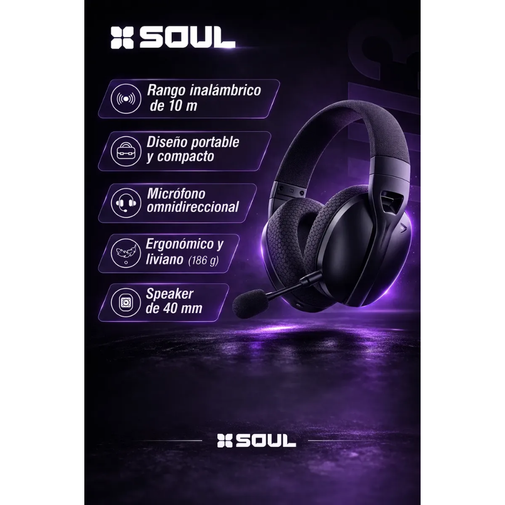 Auriculares Gamer Pro Soul H100 Inalámbricos WiFi 3.5mm