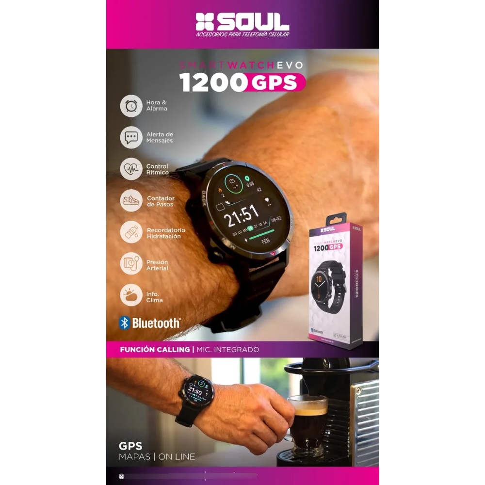 Reloj Inteligente Smartwatch Soul Hombre GPS Integrado EVO 1200