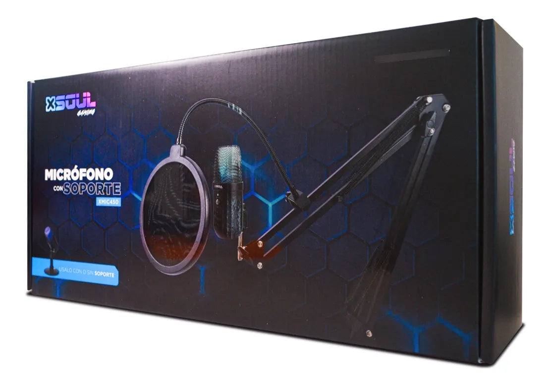 Micrófono Gamer RGB Soul XMIC 450 para Streaming y Gaming | Brazo + Base + Antipop Incluidos