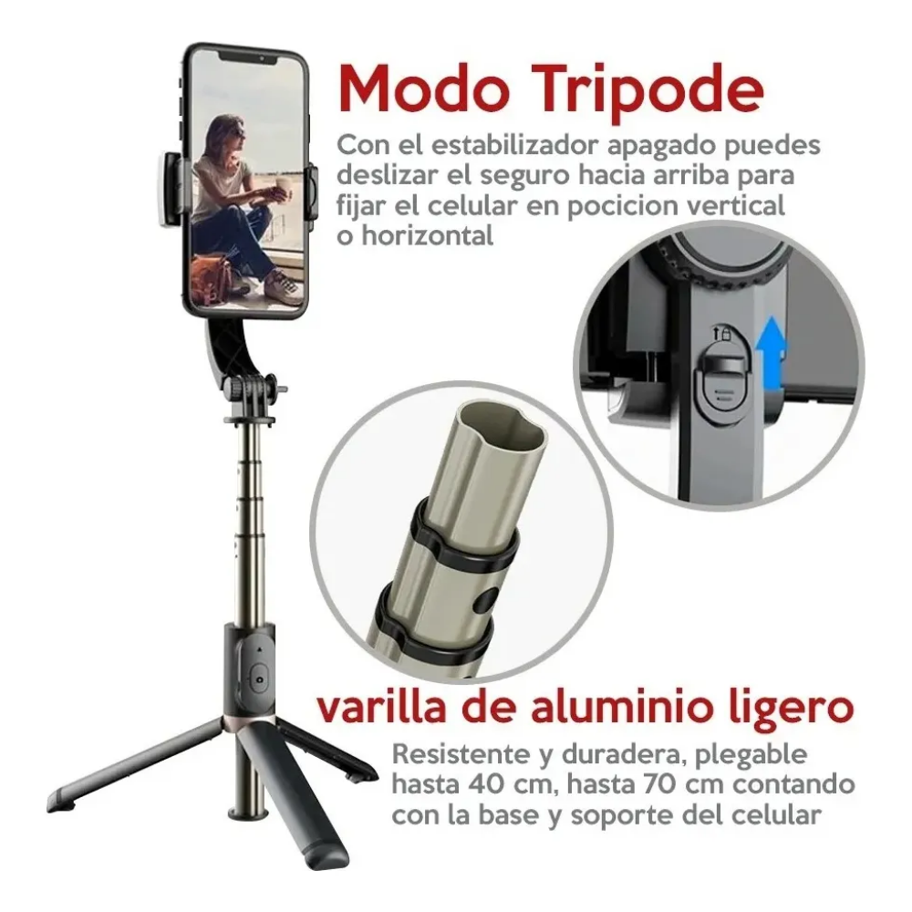 Estabilizador Gimbal Para Celular Trípode 4 en 1 Palo Selfie