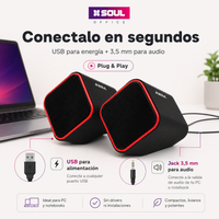 Parlantes Soul OP100 para PC y Notebook USB + Jack 3,5 mm