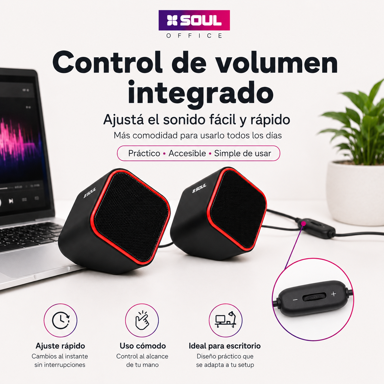 Parlantes Soul OP100 para PC y Notebook USB + Jack 3,5 mm