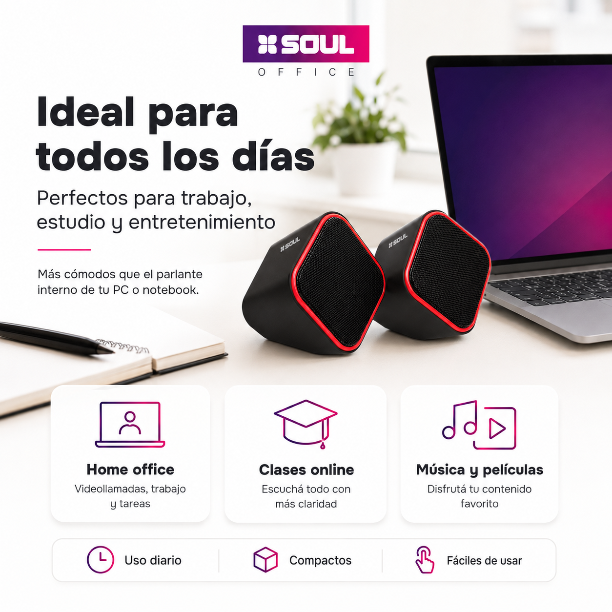 Parlantes Soul OP100 para PC y Notebook USB + Jack 3,5 mm