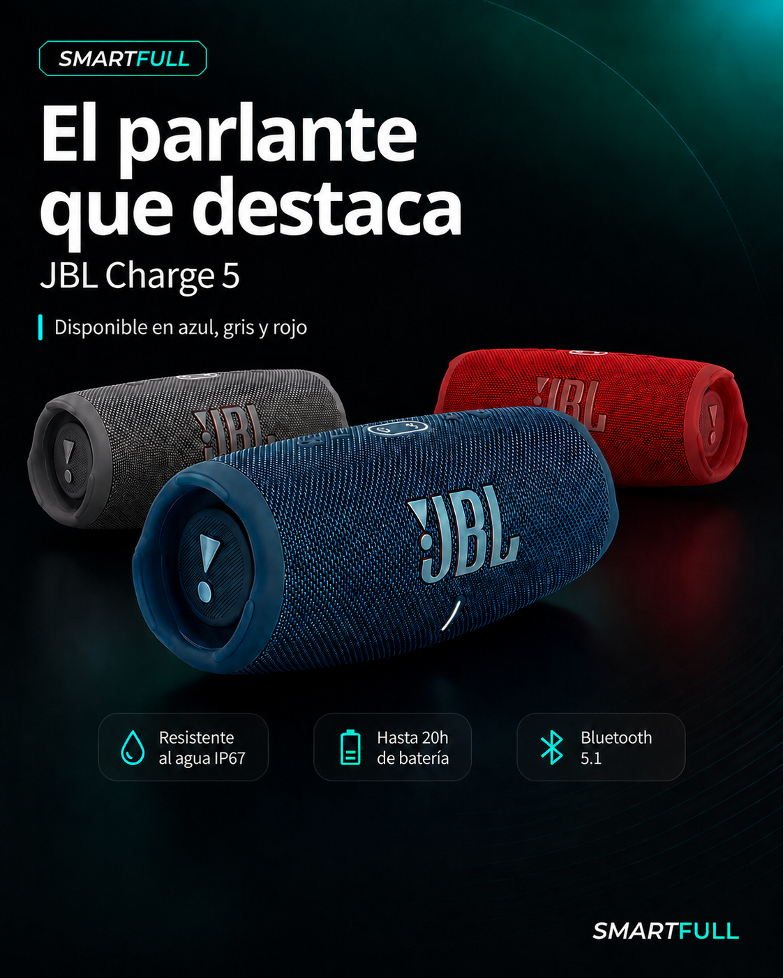 Parlante Bluetooth JBL Charge 5 IP67 con Powerbank - 30W