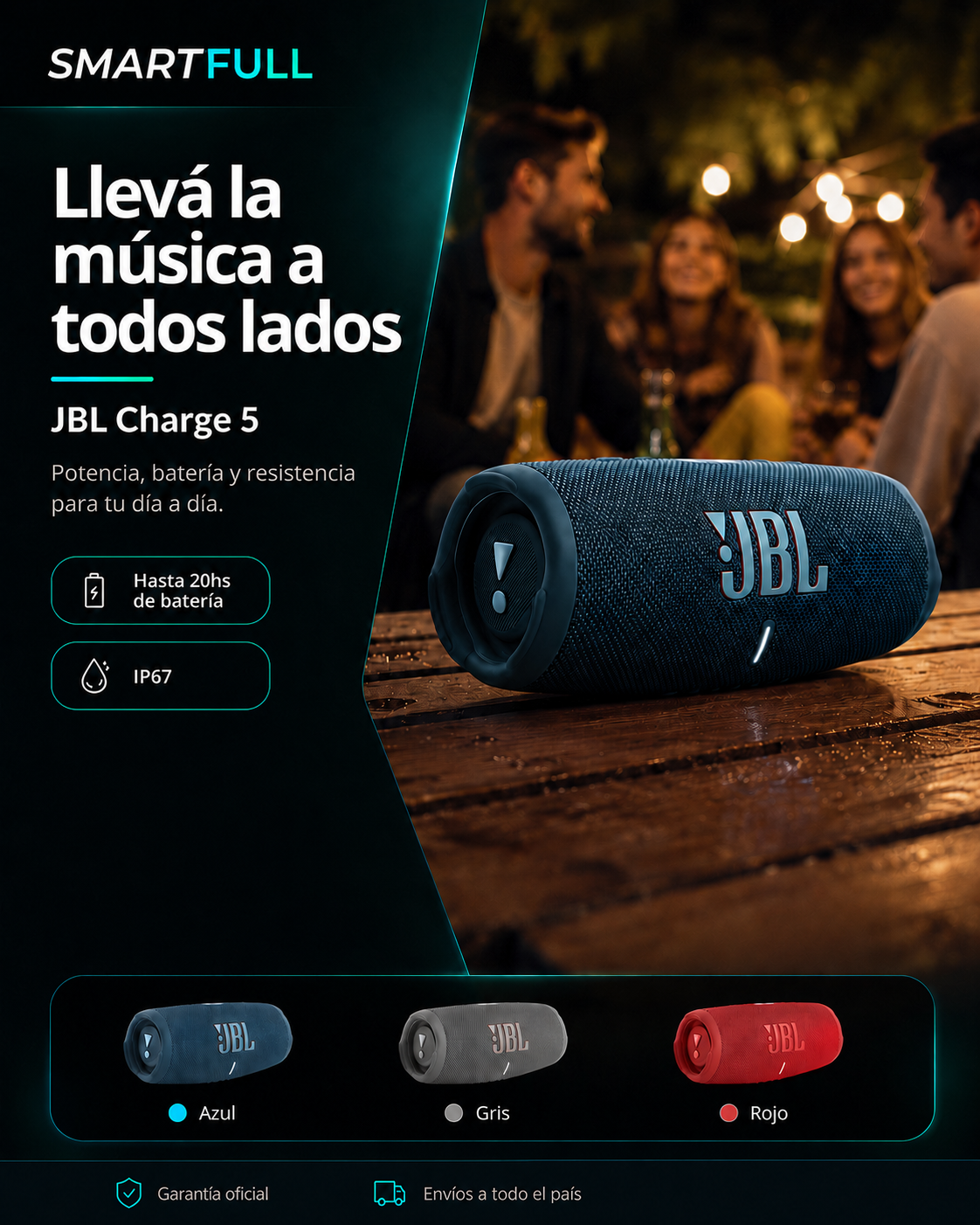 Parlante Bluetooth JBL Charge 5 IP67 con Powerbank - 30W