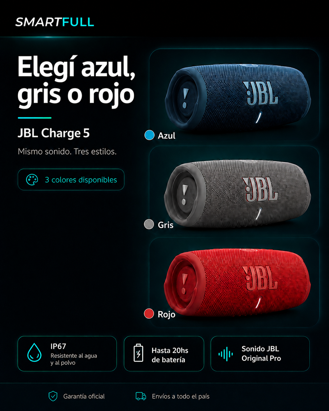 Parlante Bluetooth JBL Charge 5 IP67 con Powerbank - 30W