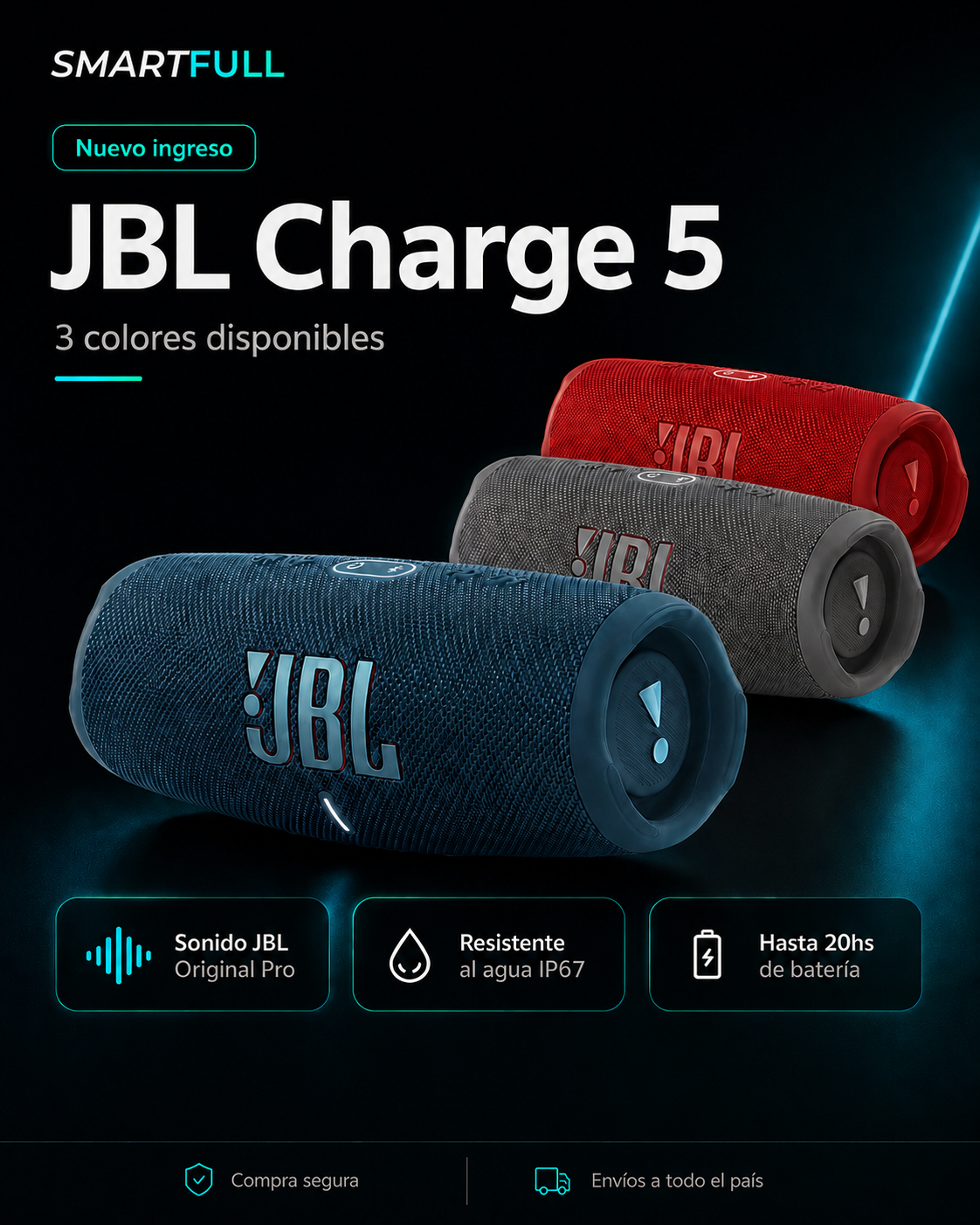 Parlante Bluetooth JBL Charge 5 IP67 con Powerbank - 30W