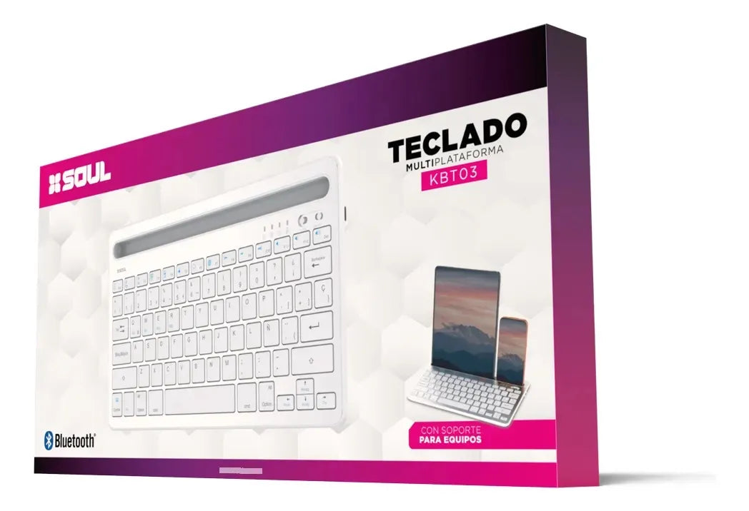 Teclado Bluetooth Soul KBT03 con Soporte para Tablet y Celular - Blanco