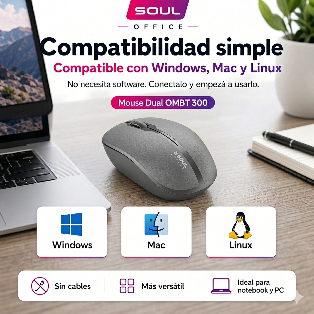 Mouse Inalámbrico Soul Bluetooth y Wireless USB 1600 DPI