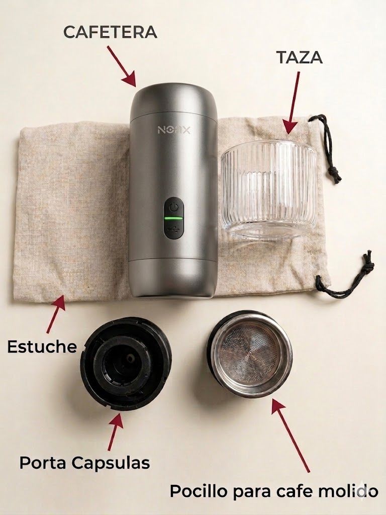 Cafetera Espresso Portátil NOAX | Cápsulas + Café Molido | 20 Bar, Recargable USB-C