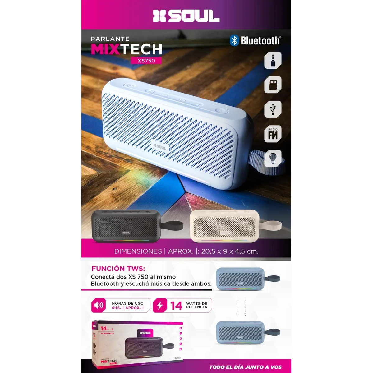 Parlante Bluetooth Soul XS750 Mix Tech 15W - Negro
